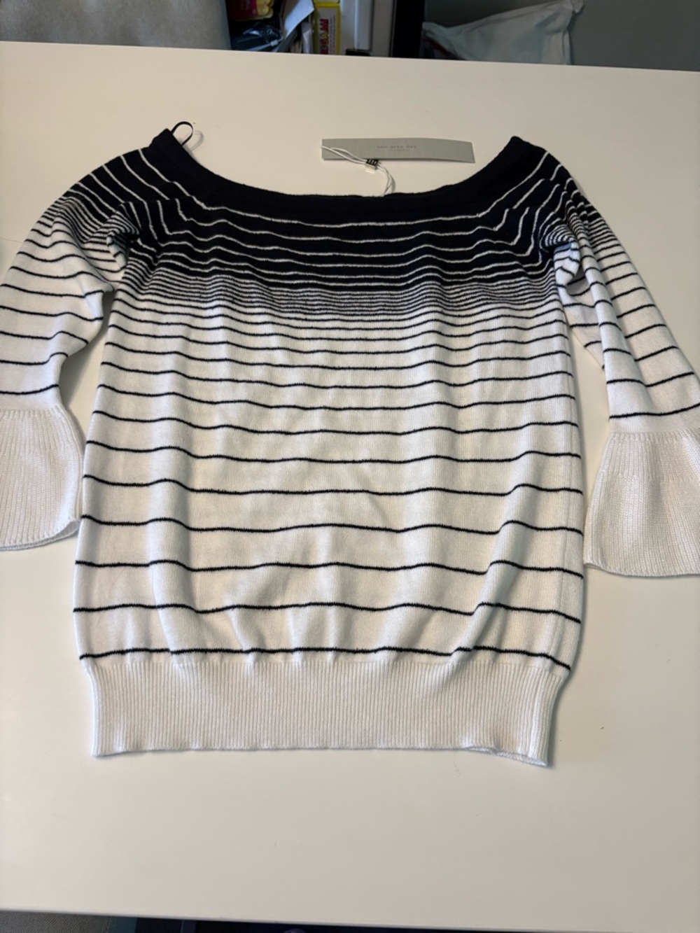 NWT One Grey Day sample off the shoulder bell sleeve sweater